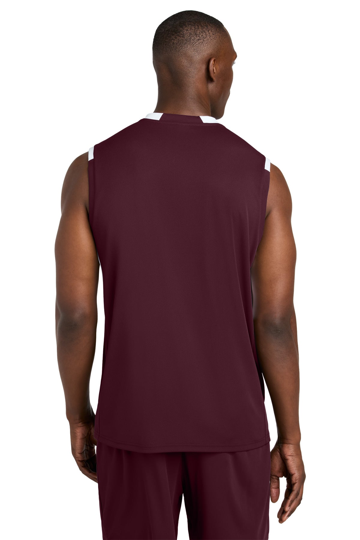 Sport-Tek Club Sleeveless V-Neck - Maroon/ White