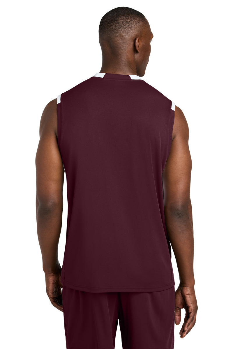 Sport-Tek Club Sleeveless V-Neck - Maroon/ White