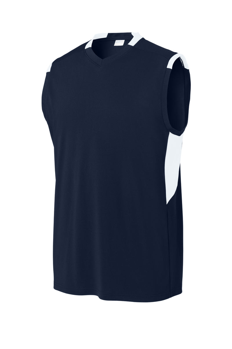 Sport-Tek Club Sleeveless V-Neck - True Navy/ White