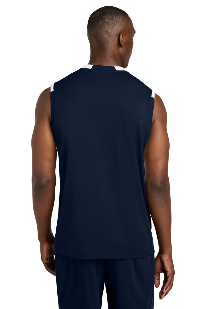Sport-Tek Club Sleeveless V-Neck - True Navy/ White