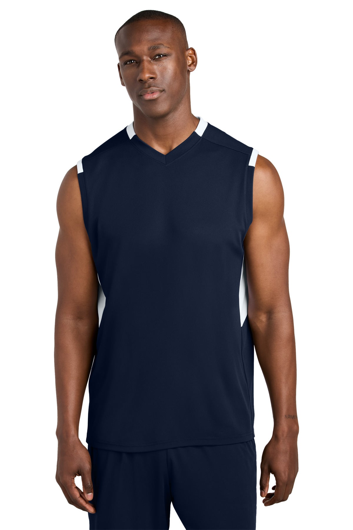 Sport-Tek Club Sleeveless V-Neck - True Navy/ White