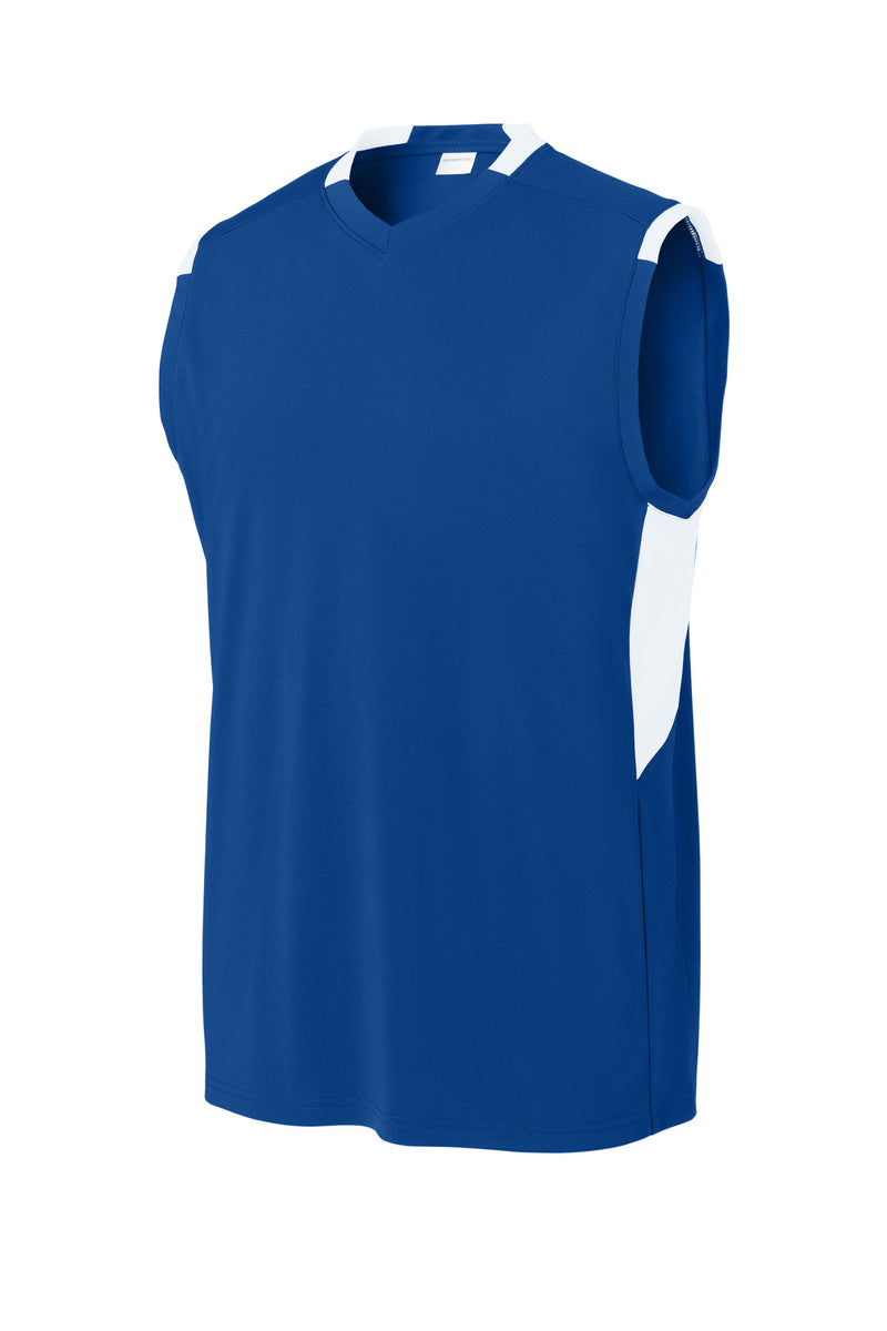 Sport-Tek Club Sleeveless V-Neck - True Royal/ White