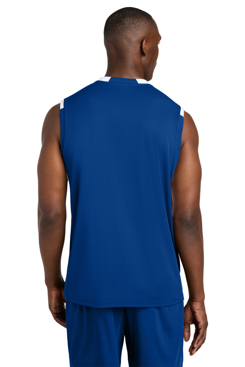 Sport-Tek Club Sleeveless V-Neck - True Royal/ White