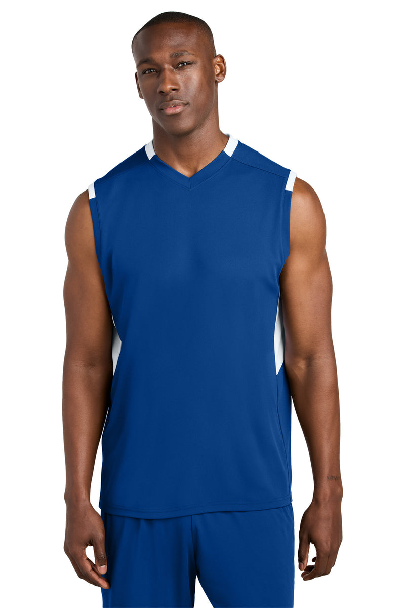 Sport-Tek Club Sleeveless V-Neck - True Royal/ White