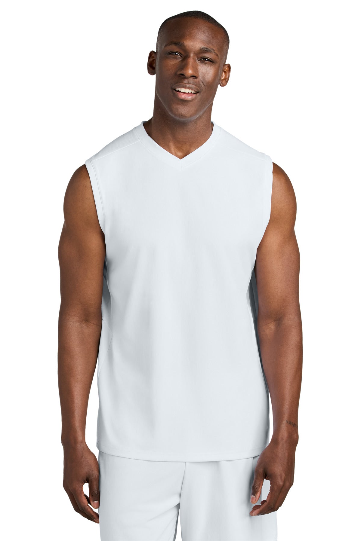 Sport-Tek Club Sleeveless V-Neck - White/ White