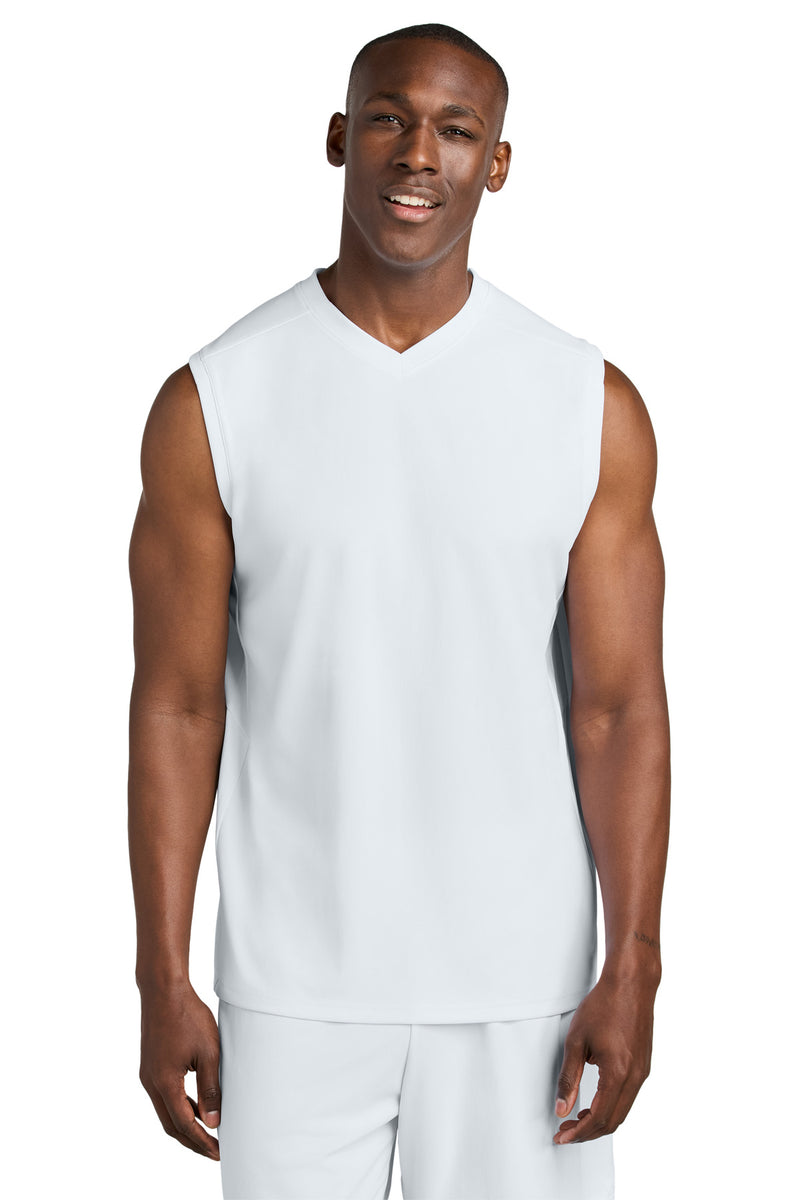 Sport-Tek Club Sleeveless V-Neck - White/ White