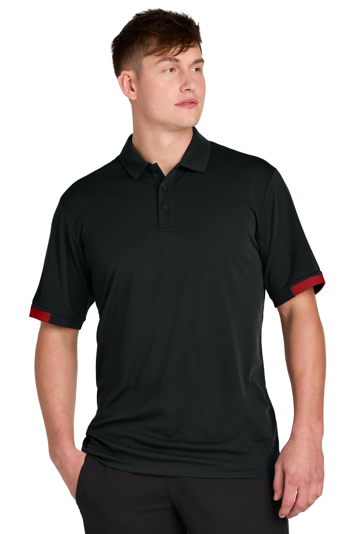 Sport-Tek Club Colorblock Polo - Black/ Deep Red
