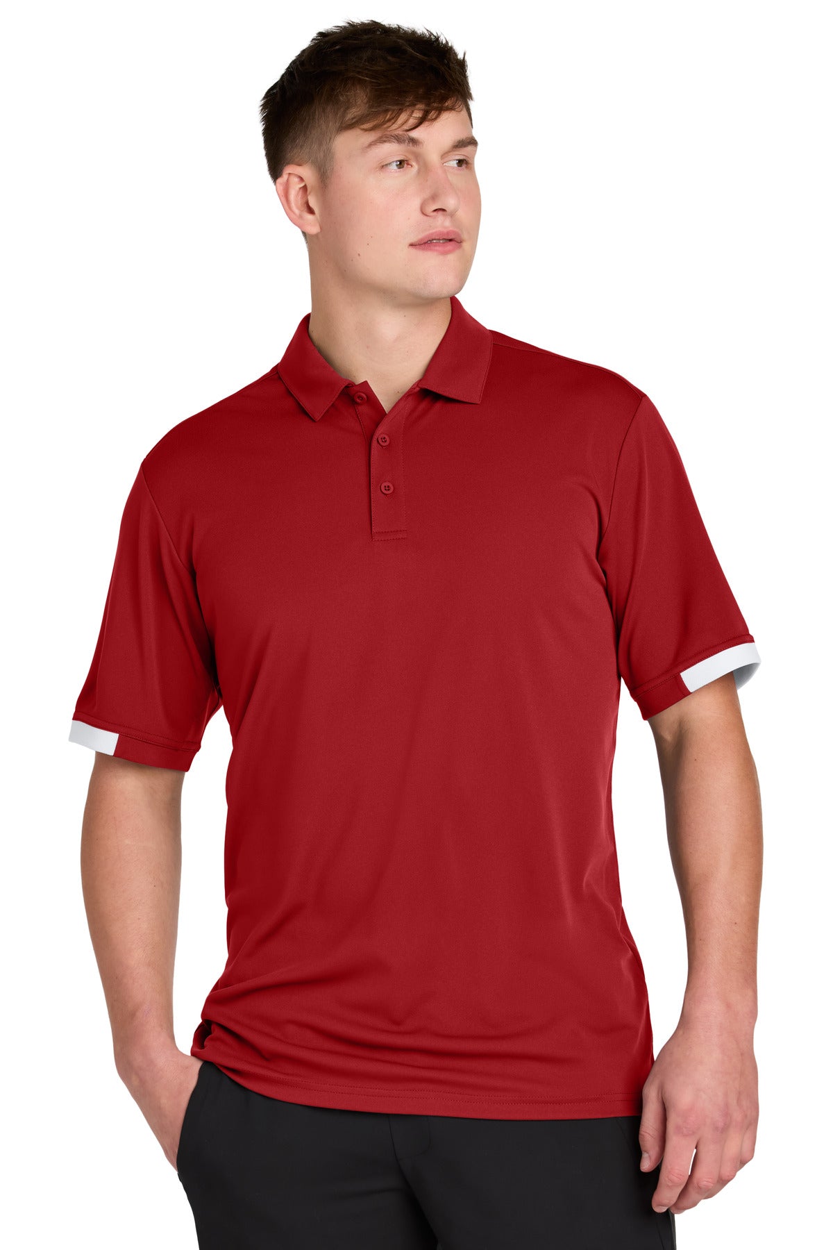 Sport-Tek Club Colorblock Polo - Deep Red/ White