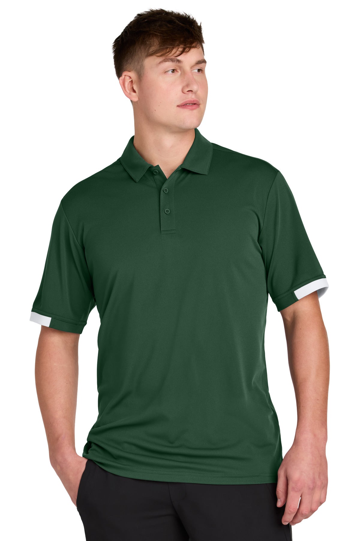 Sport-Tek Club Colorblock Polo - Forest Green/ White