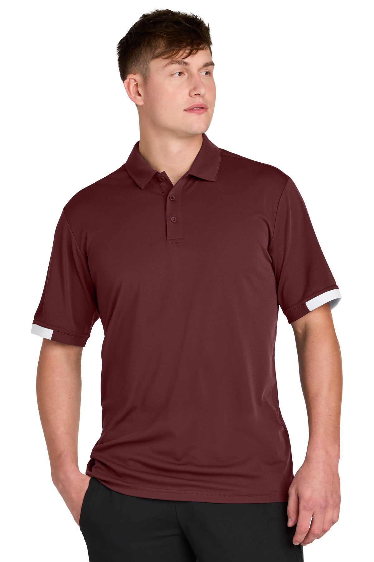 Sport-Tek Club Colorblock Polo - Maroon/ White