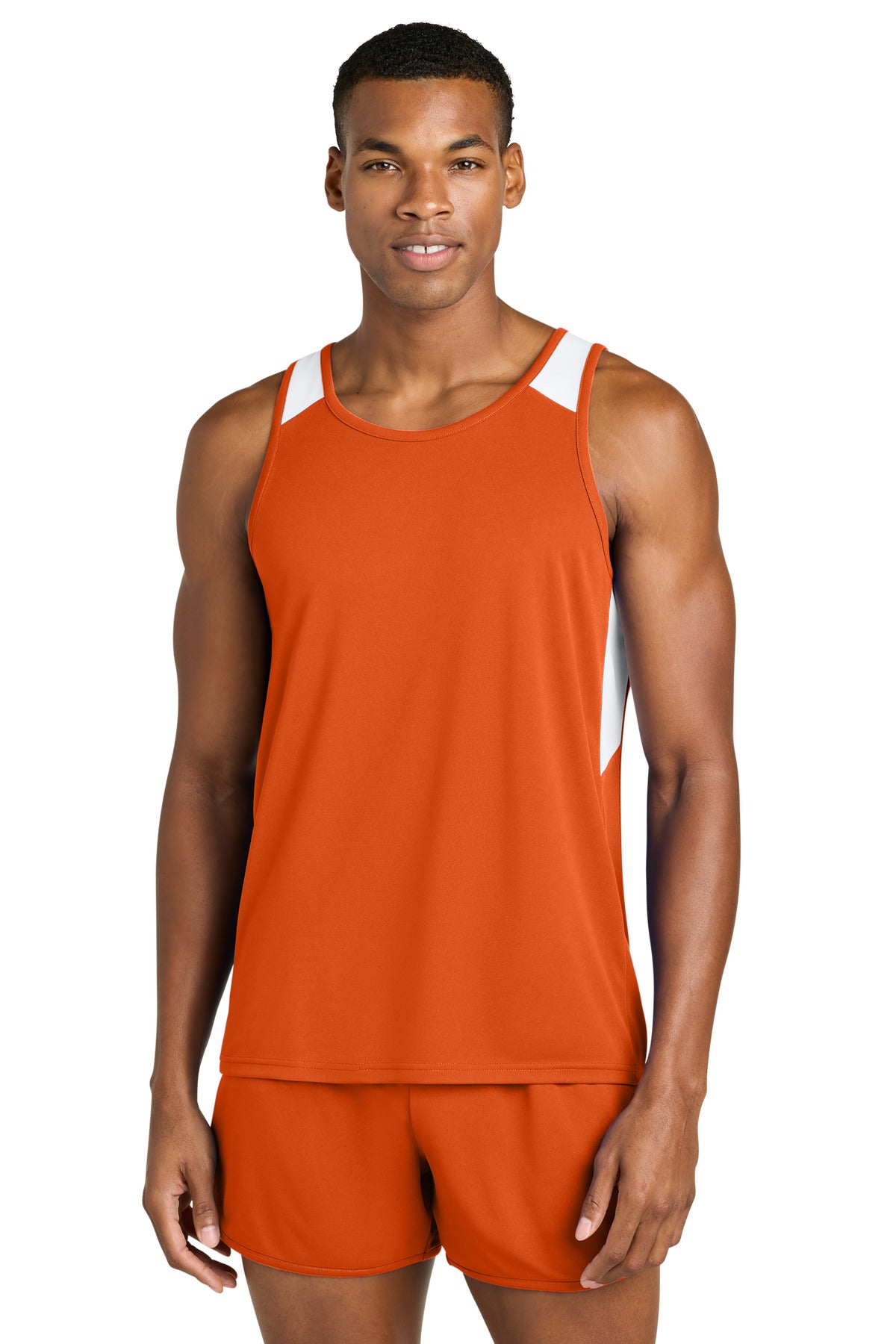 Sport-Tek Club Track Tank - Deep Orange/ White