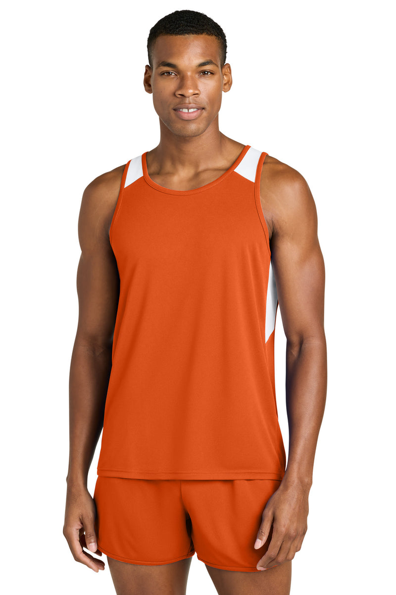 Sport-Tek Club Track Tank - Deep Orange/ White