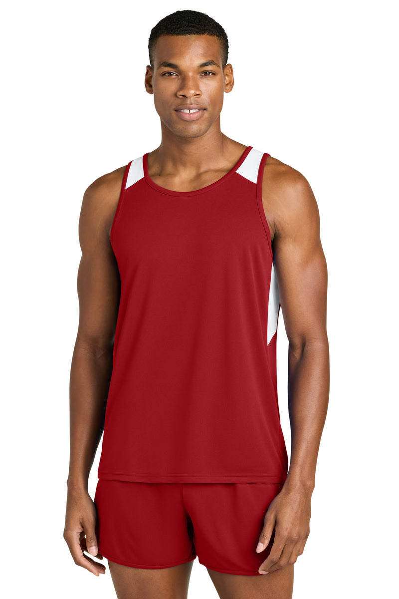 Sport-Tek Club Track Tank - Deep Red/ White