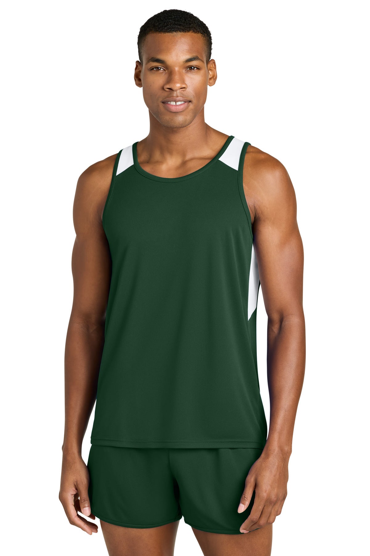 Sport-Tek Club Track Tank - Forest Green/ White