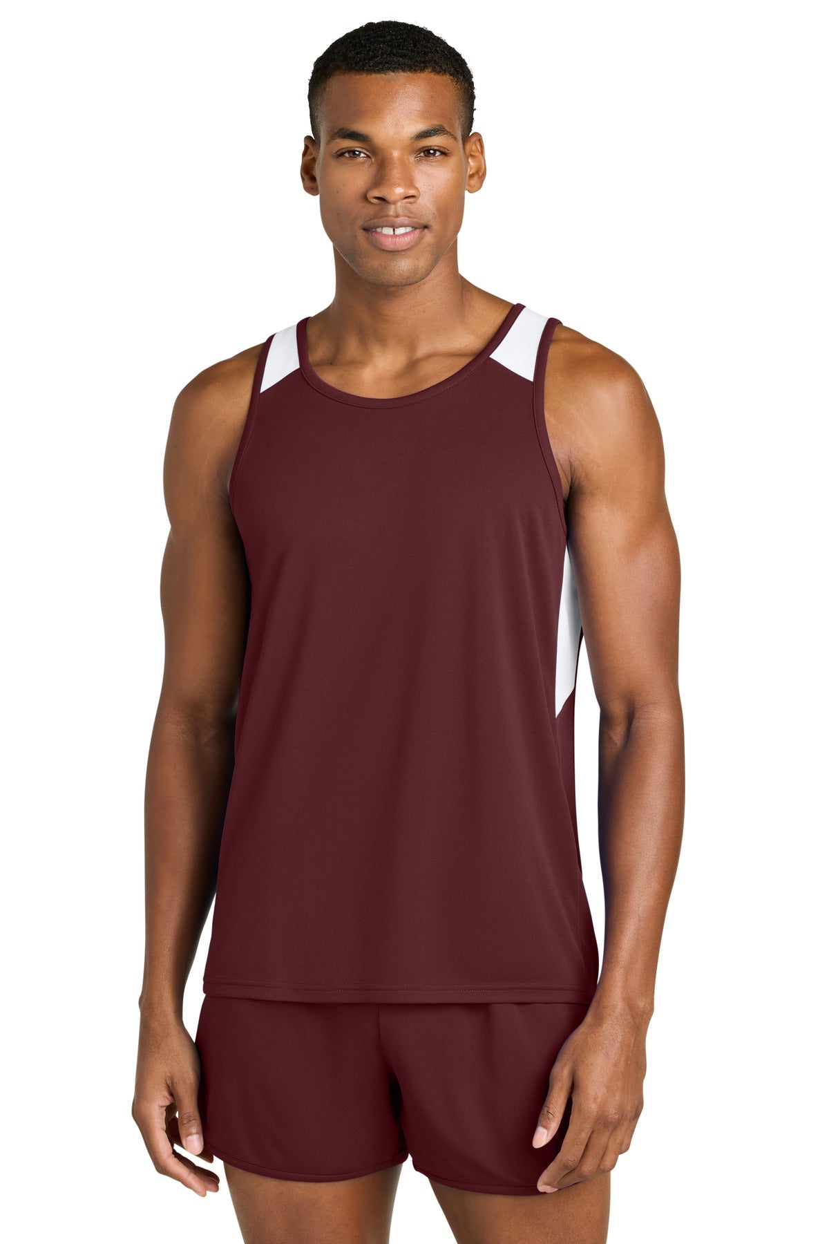 Sport-Tek Club Track Tank - Maroon/ White