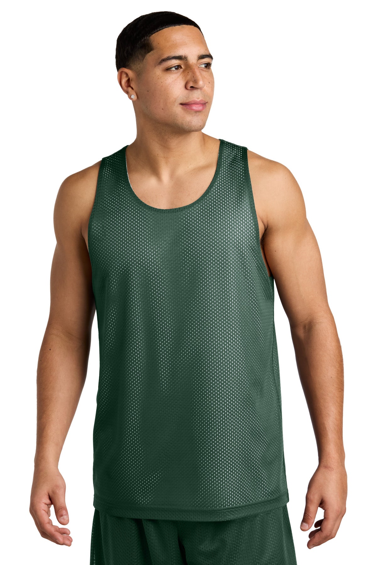 Sport-Tek PosiCharge Reversible Mesh Tank - Forest Green/ White