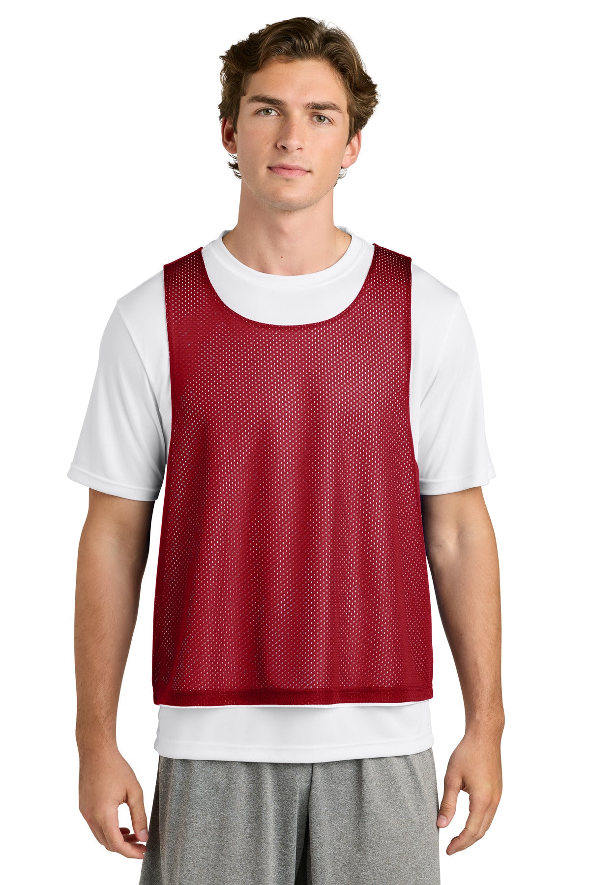 Sport-Tek Lacrosse Reversible Pinnie - Deep Red/ White