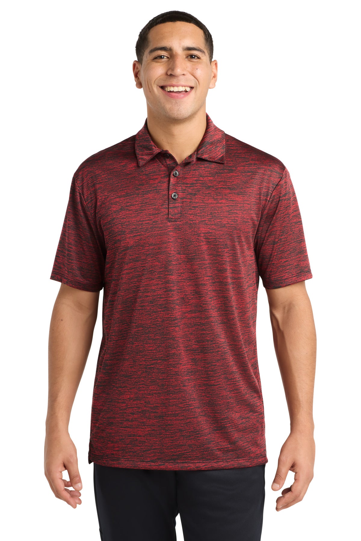 Sport-Tek  PosiCharge  Electric Heather Polo - Deep Red-Black Electric