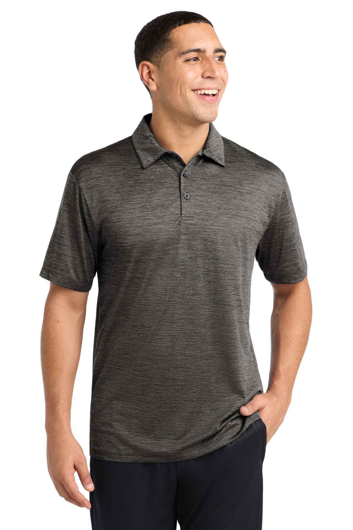 Sport-Tek  PosiCharge  Electric Heather Polo - Grey-Black Electric