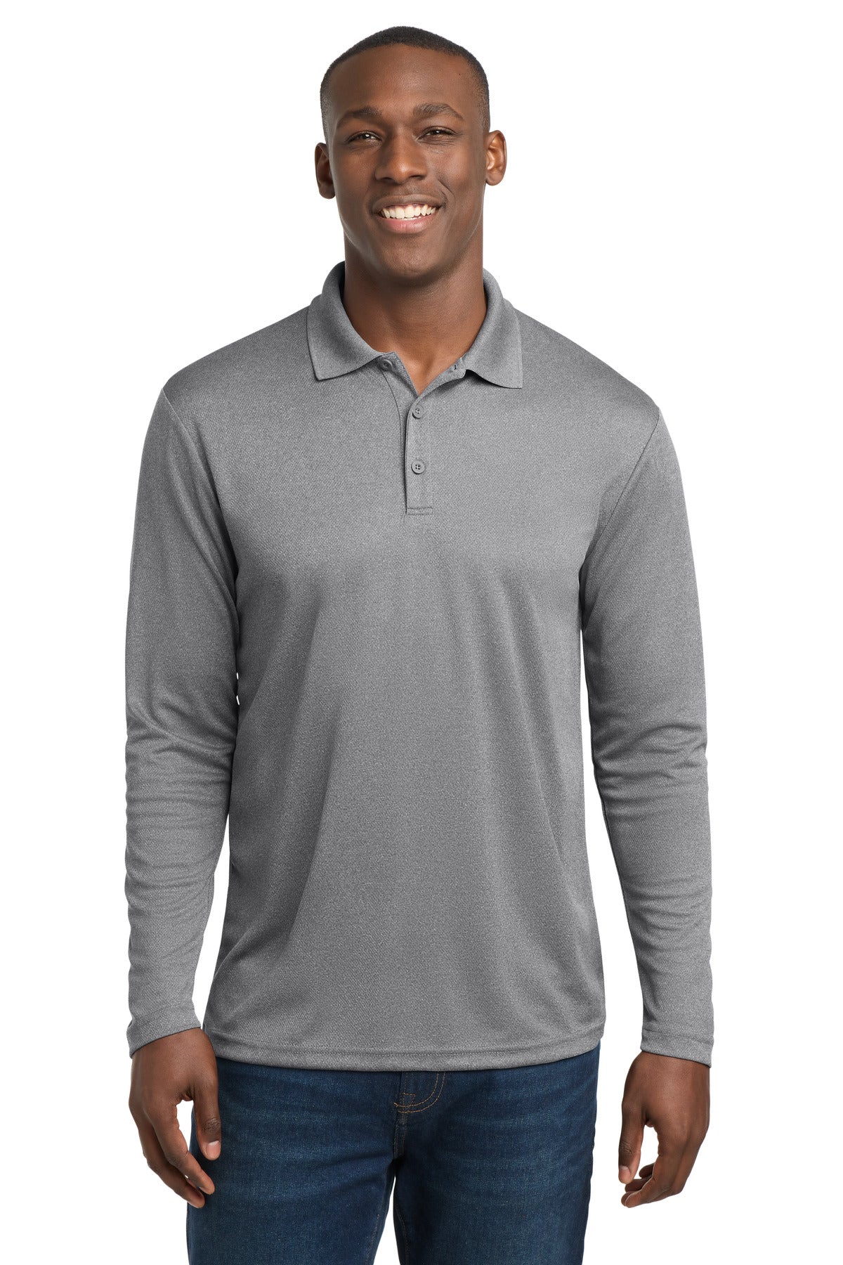 Sport-Tek  PosiCharge  RacerMesh  Long Sleeve Polo - Grey Heather