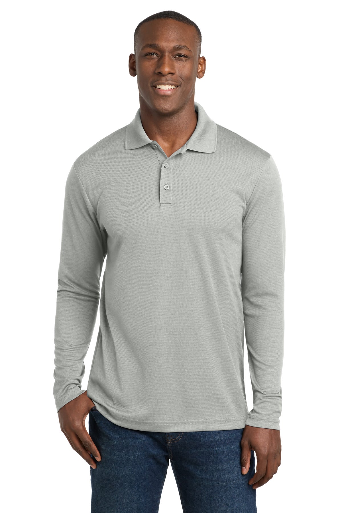 Sport-Tek  PosiCharge  RacerMesh  Long Sleeve Polo - Silver