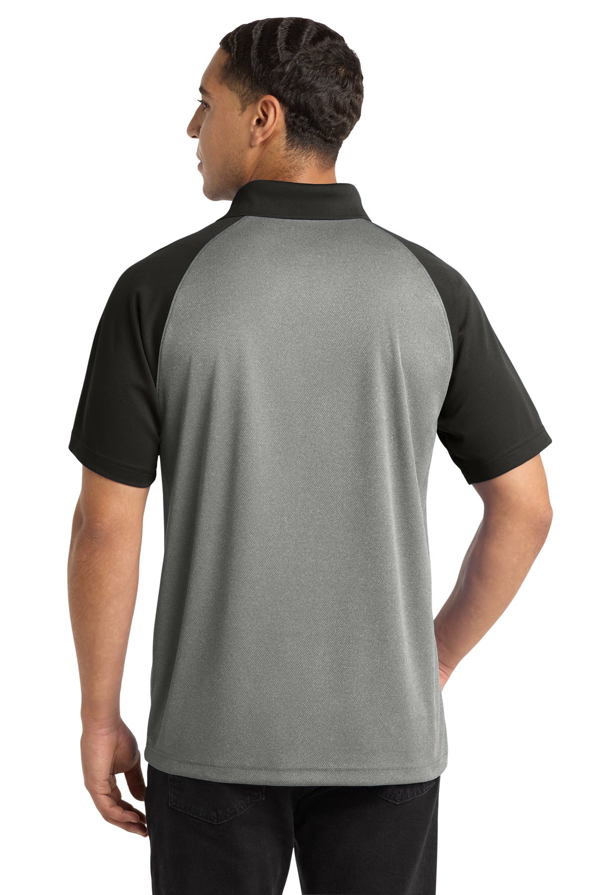 Sport-Tek  PosiCharge  RacerMesh  Raglan Heather Block Polo - Grey Heather/ Black