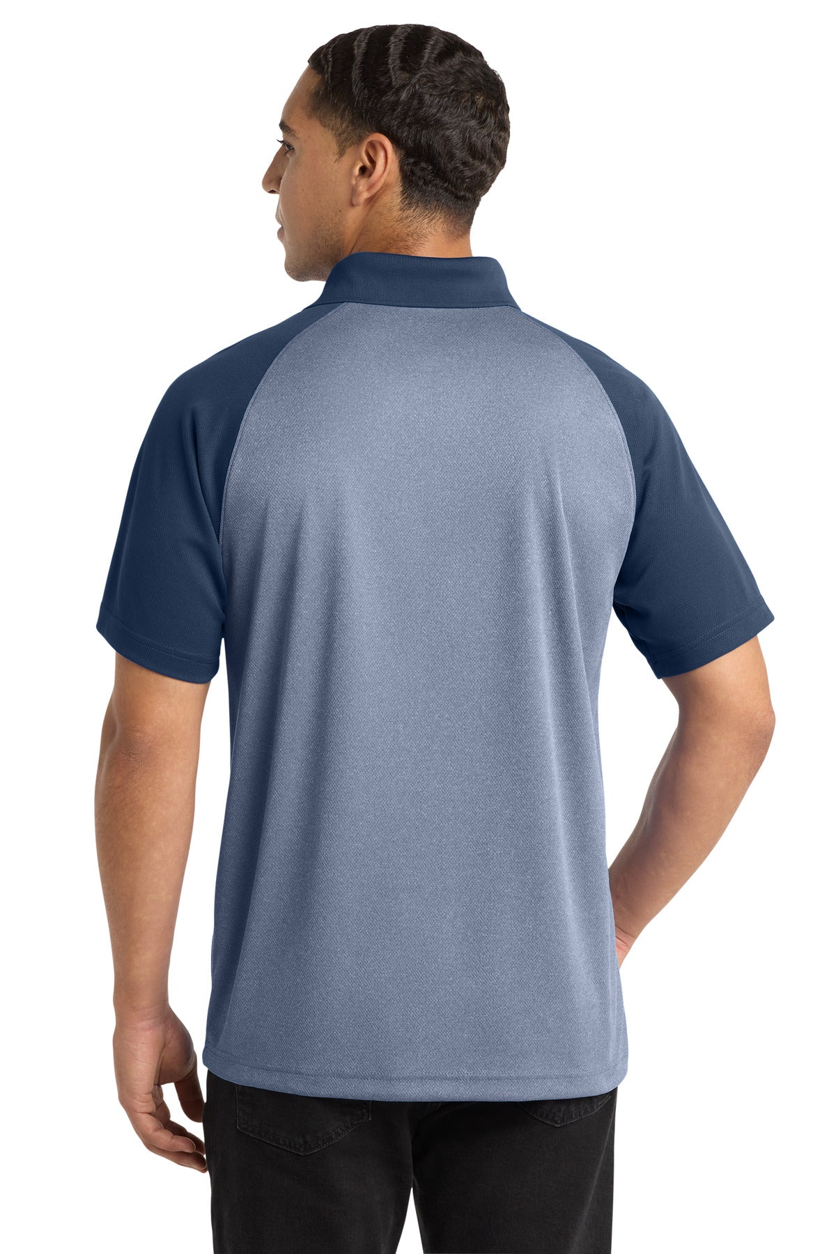 Sport-Tek  PosiCharge  RacerMesh  Raglan Heather Block Polo - True Navy Heather/ True Navy