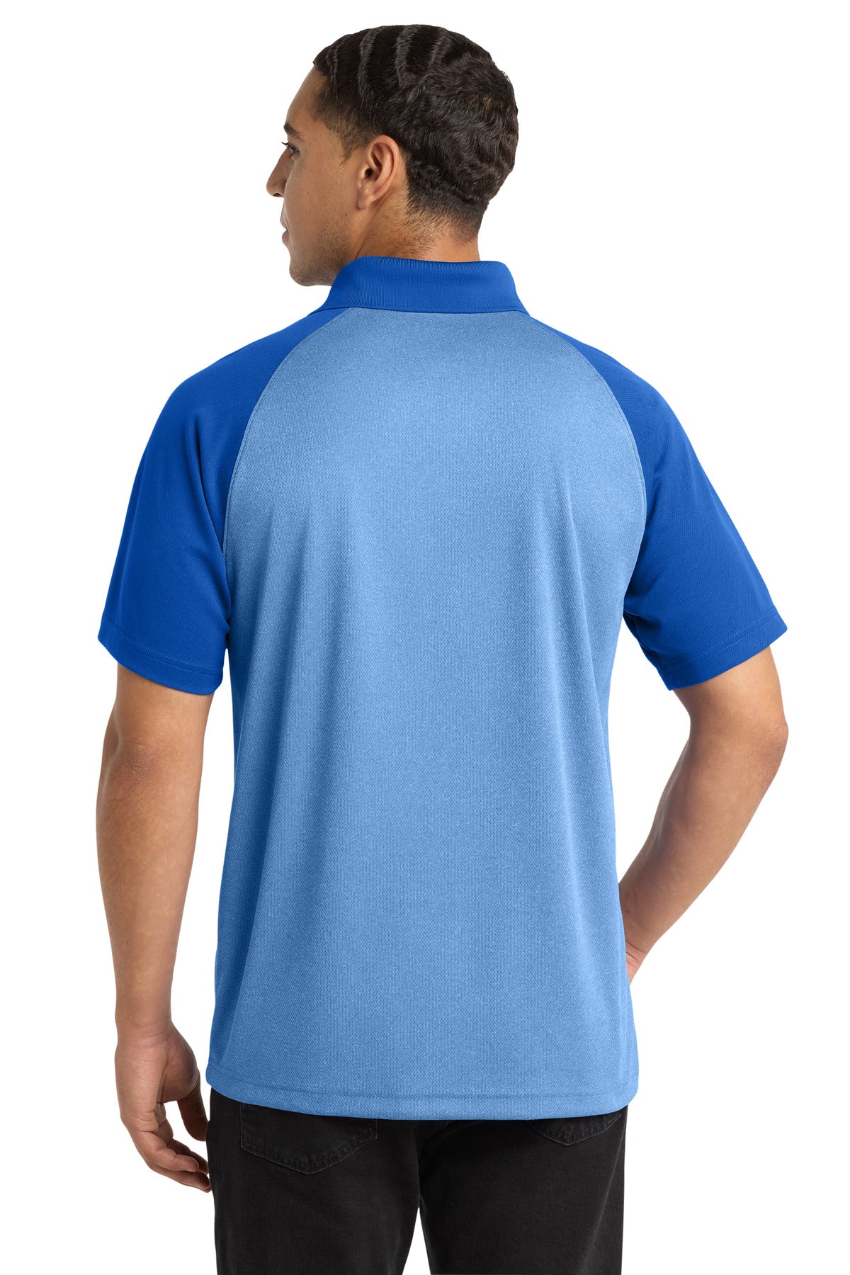Sport-Tek  PosiCharge  RacerMesh  Raglan Heather Block Polo - True Royal Heather/ True Royal