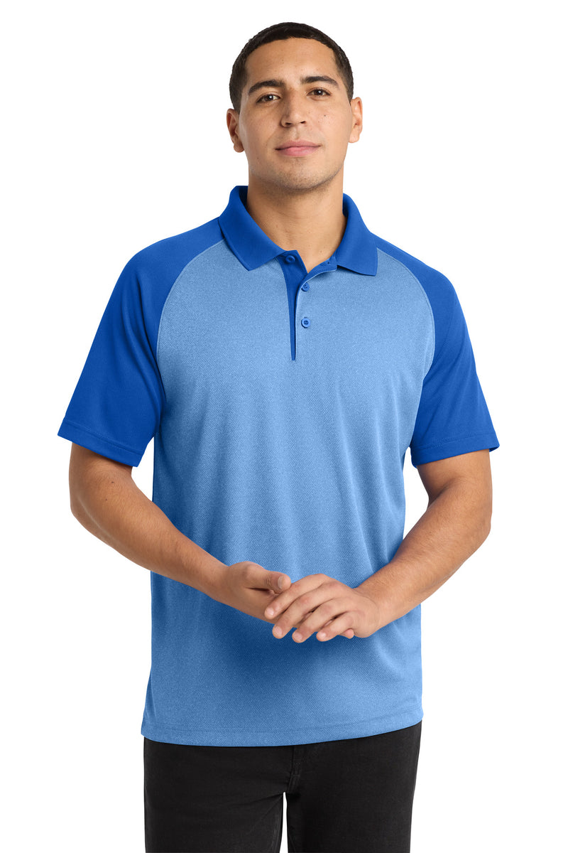 Sport-Tek  PosiCharge  RacerMesh  Raglan Heather Block Polo - True Royal Heather/ True Royal