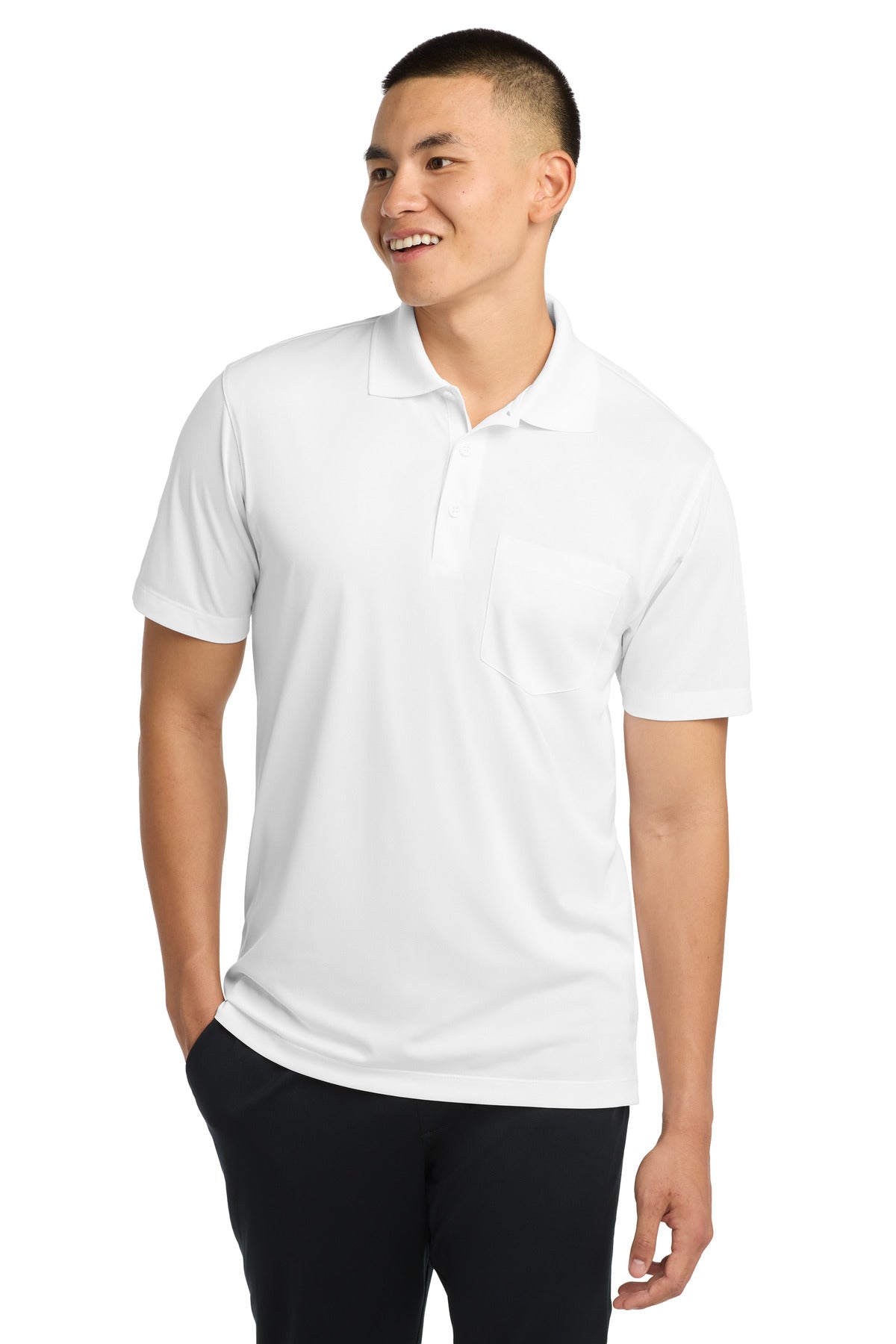 Sport-Tek Micropique Sport-Wick Pocket Polo - White