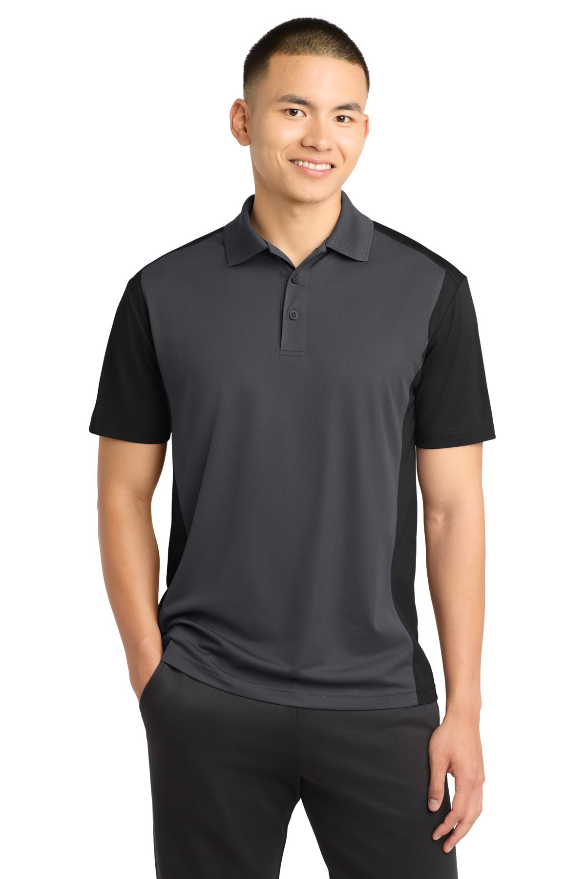 Sport-Tek Colorblock Micropique Sport-Wick Polo - Iron Grey/ Black
