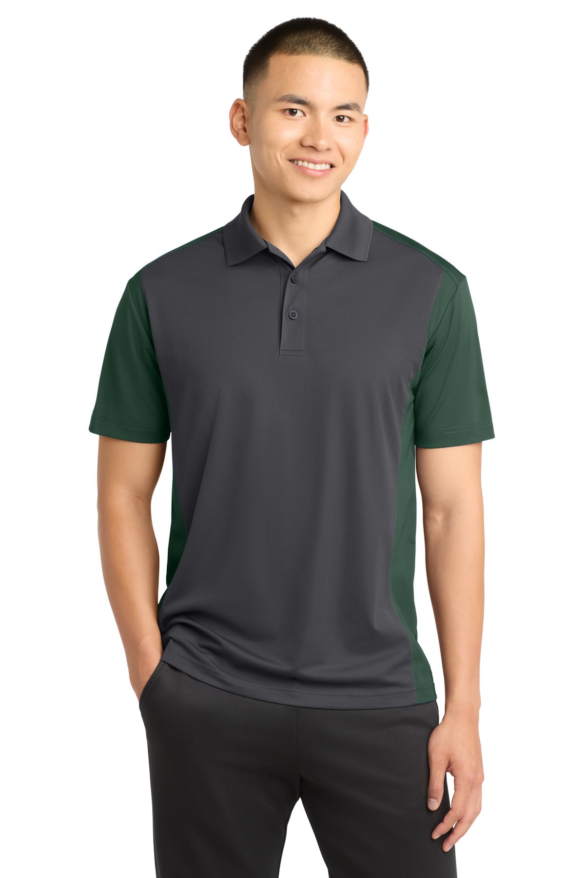 Sport-Tek Colorblock Micropique Sport-Wick Polo - Iron Grey/ Forest Green