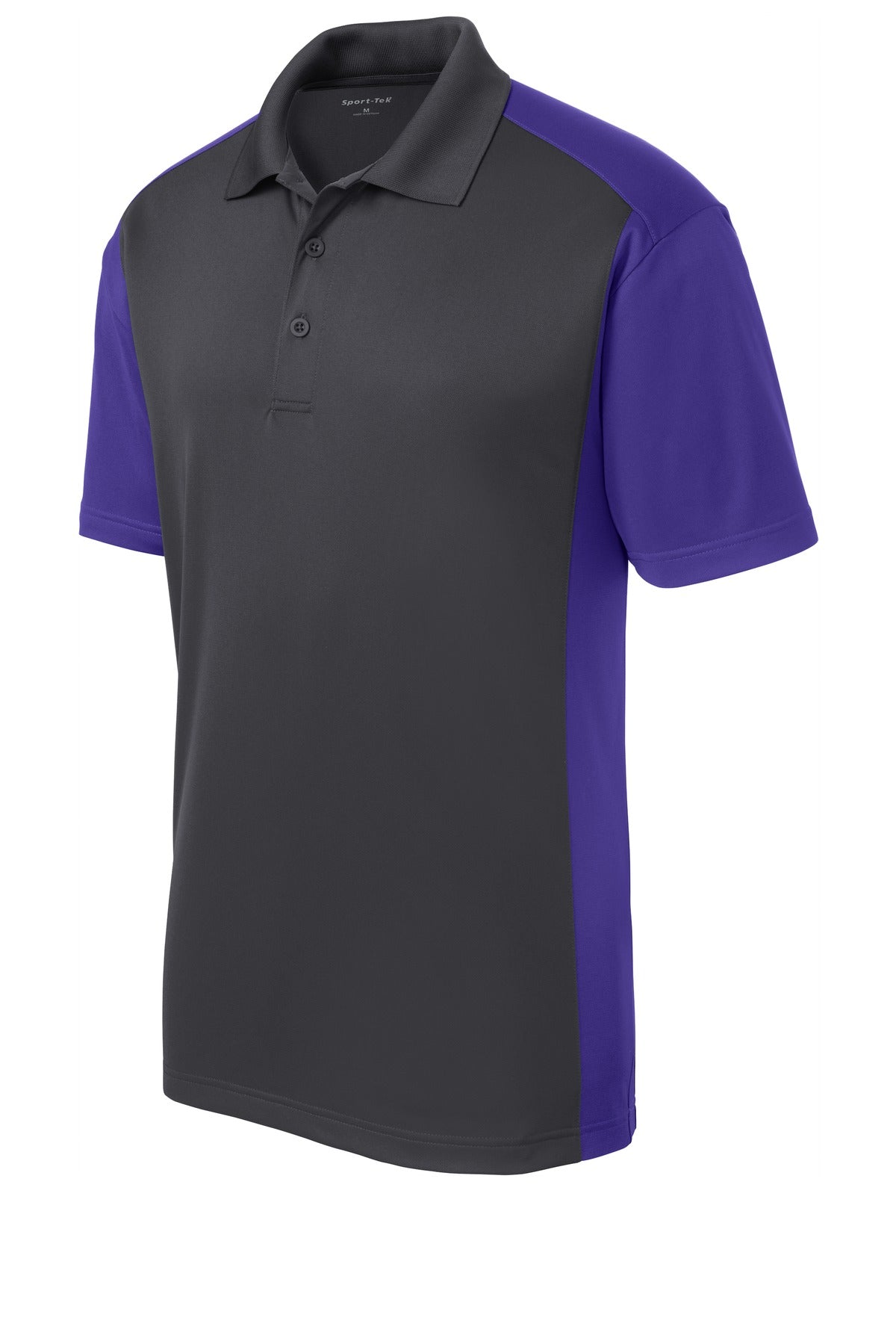 Sport-Tek Colorblock Micropique Sport-Wick Polo - Iron Grey/ Purple