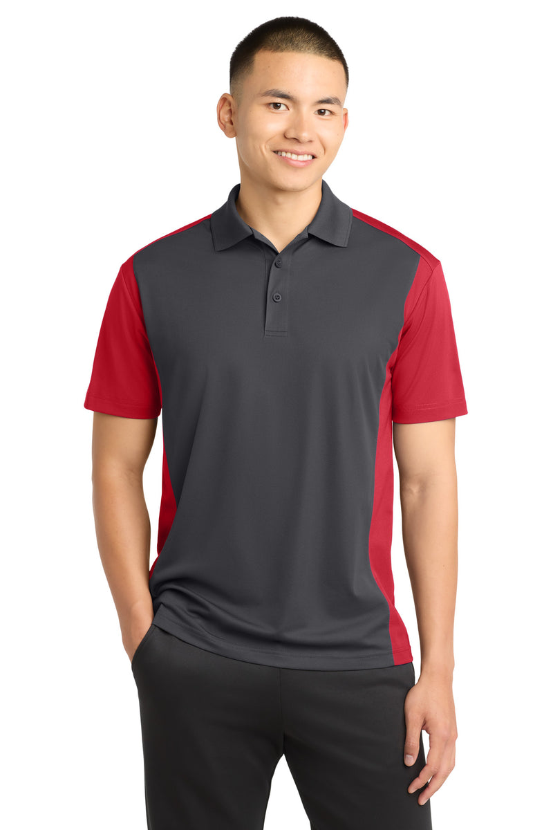 Sport-Tek Colorblock Micropique Sport-Wick Polo - Iron Grey/ True Red