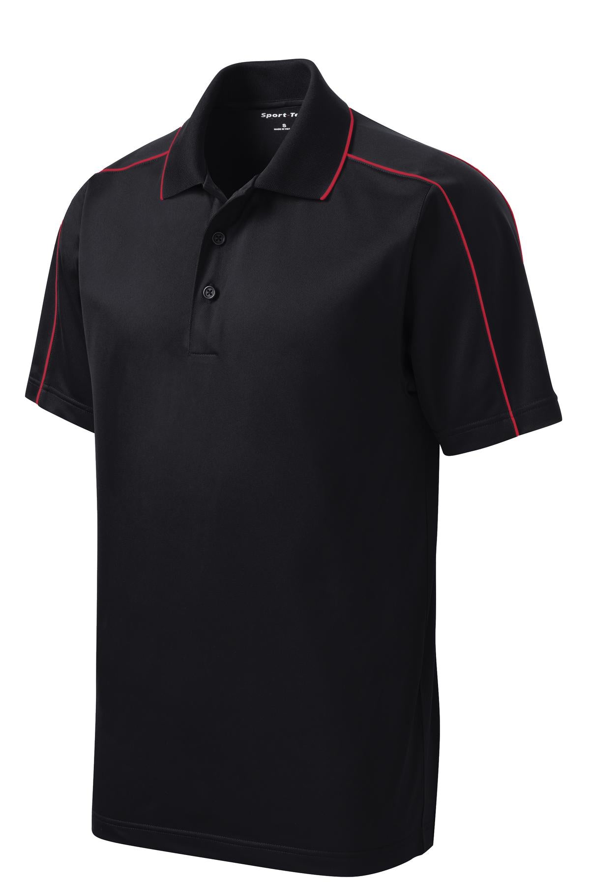 Sport-Tek Micropique Sport-Wick Piped Polo - Black/ True Red