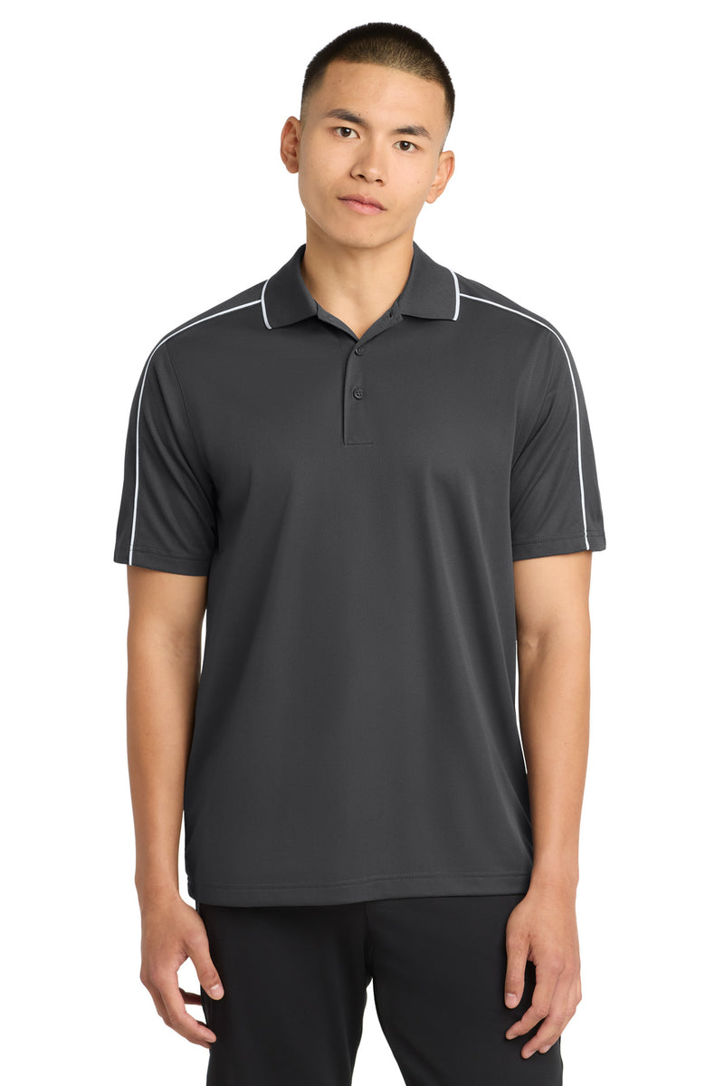 Sport-Tek Micropique Sport-Wick Piped Polo - Iron Grey/ White