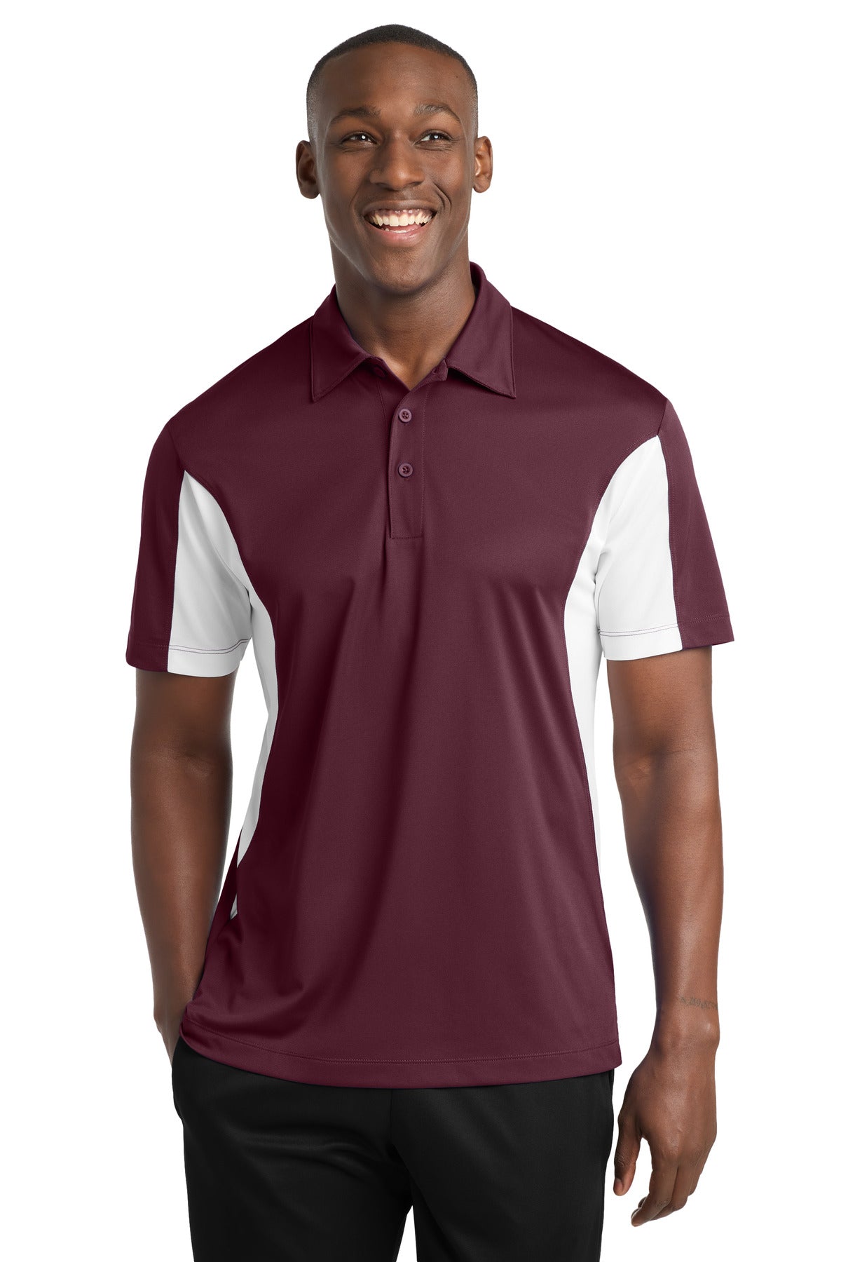 Sport-Tek Side Blocked Micropique Sport-Wick Polo - Maroon/ White