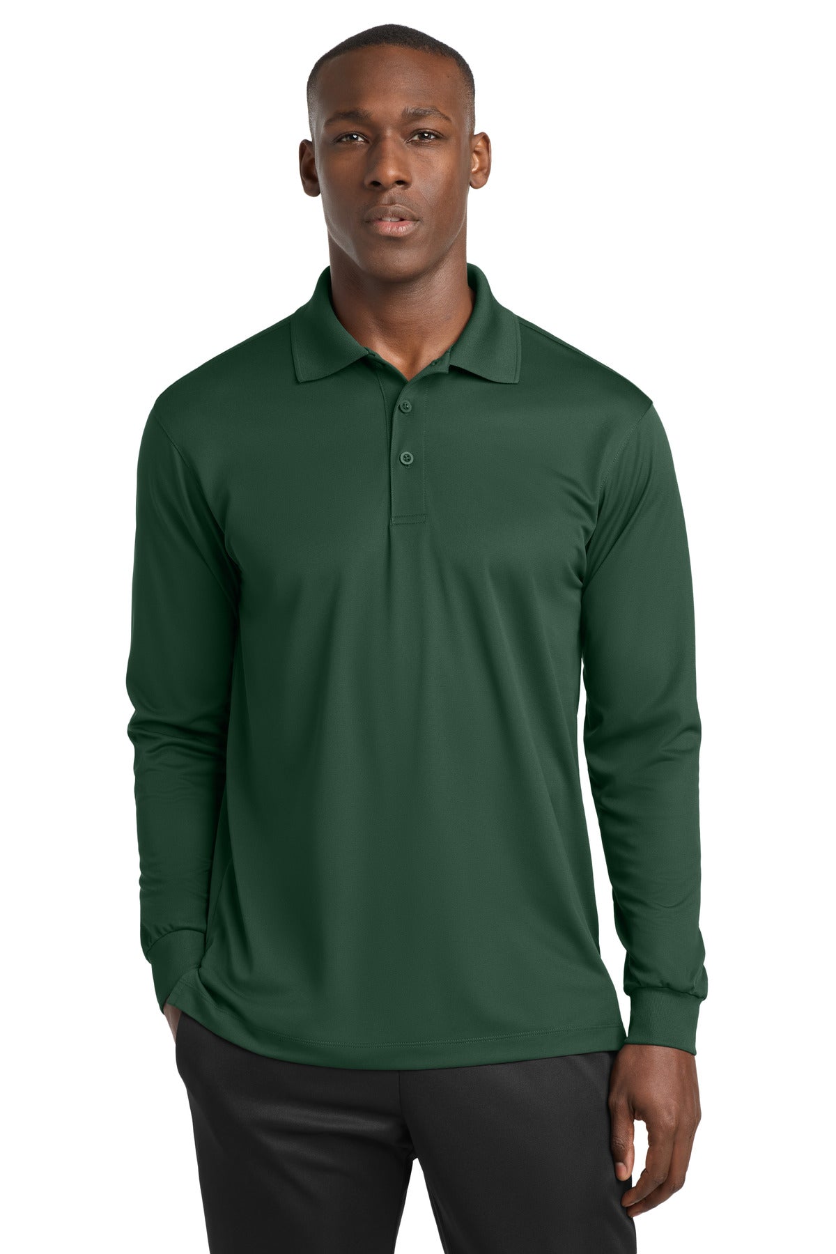 Sport-Tek Long Sleeve Micropique Sport-Wick Polo - Forest Green