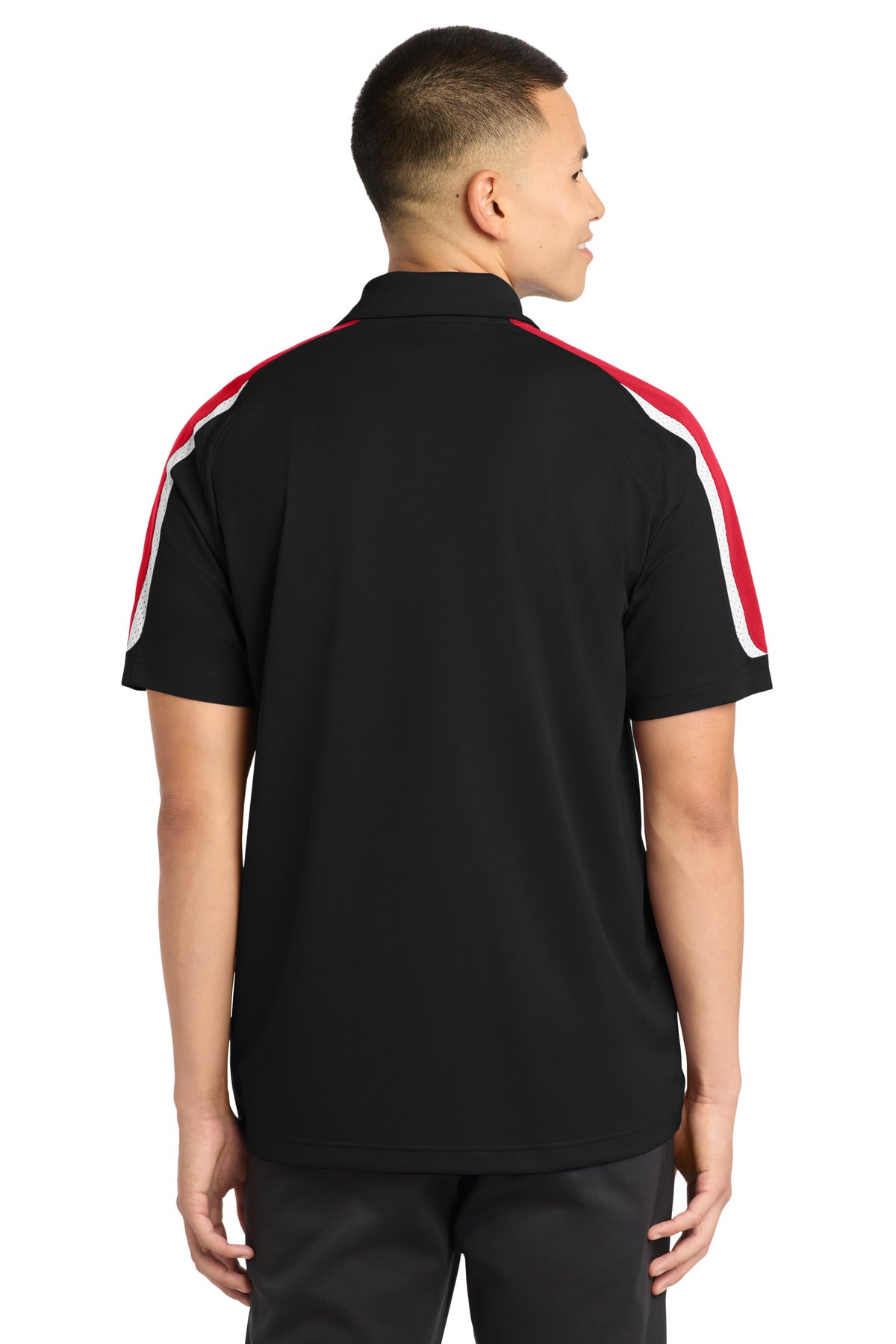 Sport-Tek Tricolor Shoulder Micropique Sport-Wick Polo - Black/ True Red/ White