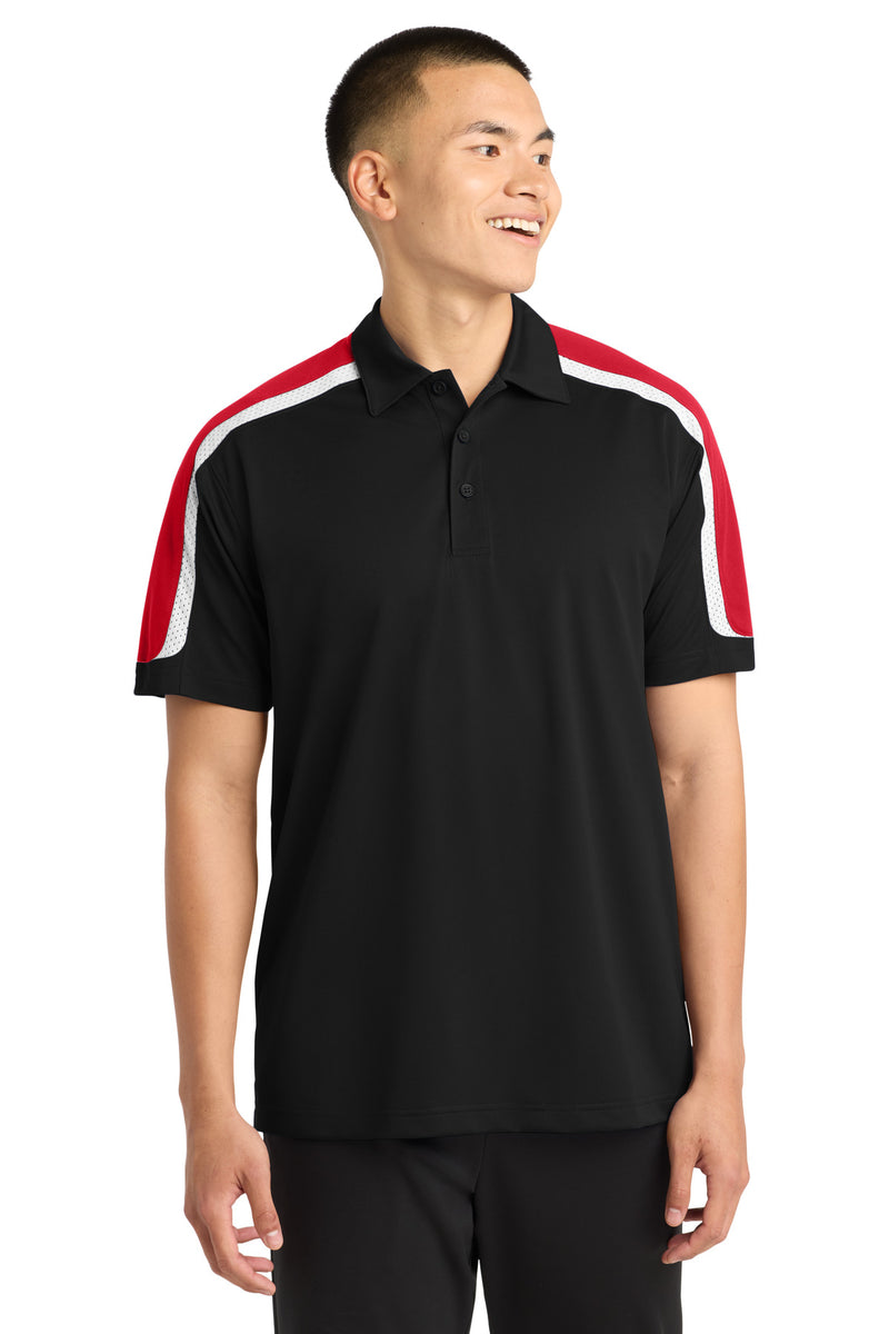 Sport-Tek Tricolor Shoulder Micropique Sport-Wick Polo - Black/ True Red/ White