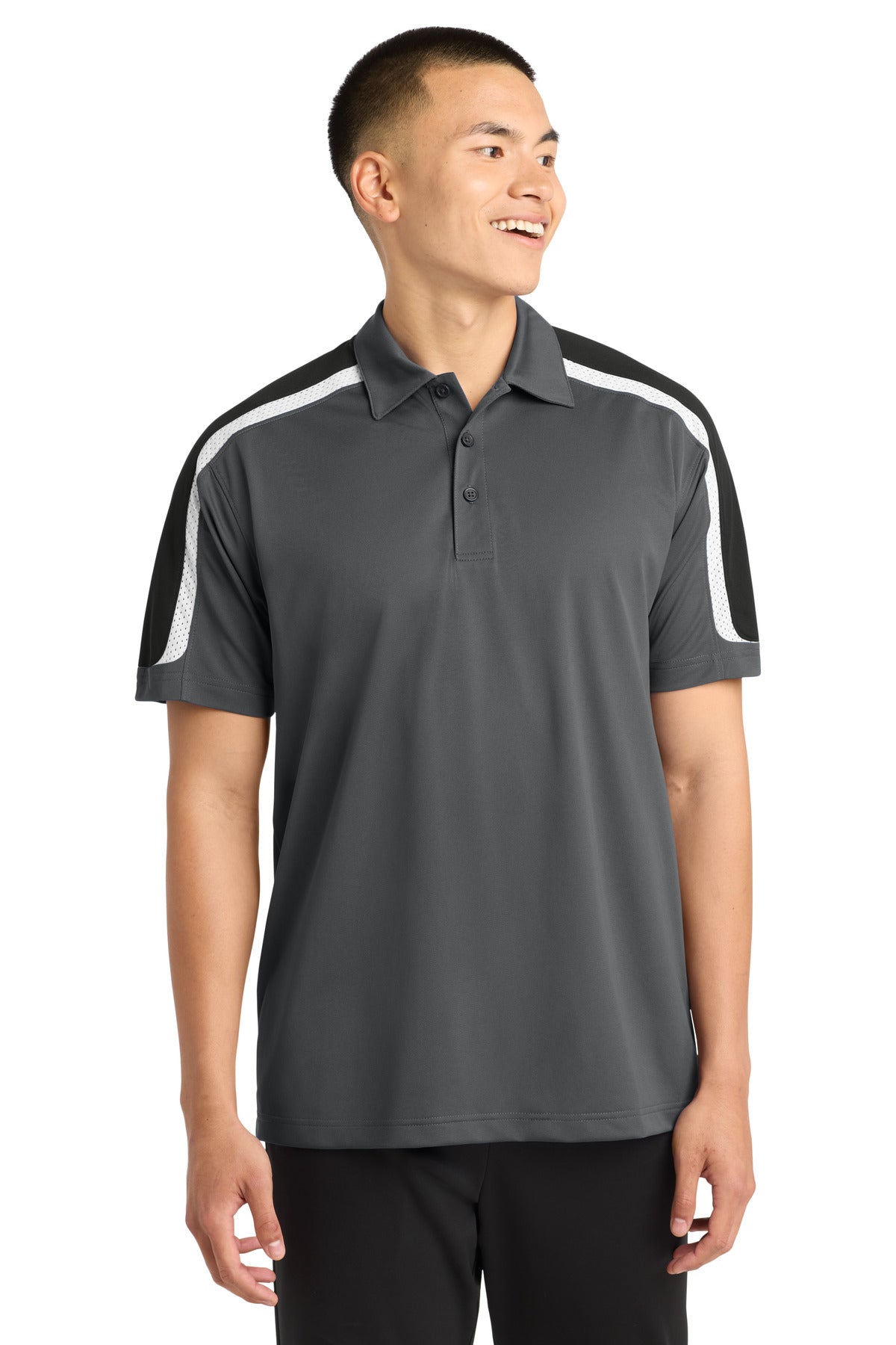 Sport-Tek Tricolor Shoulder Micropique Sport-Wick Polo - Iron Grey/ Black/ White