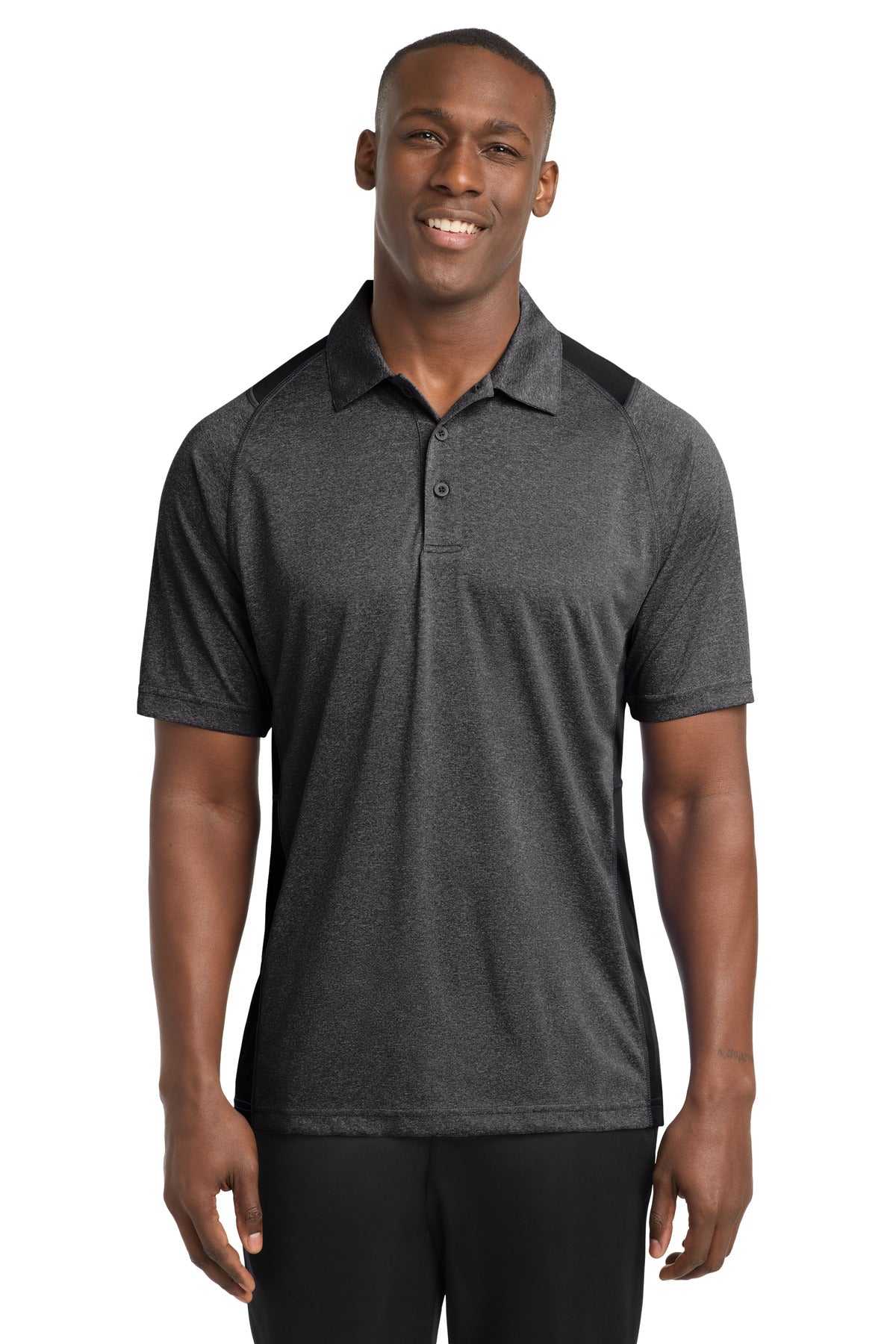 Sport-Tek Heather Colorblock Contender Polo - Graphite Heather/ Black