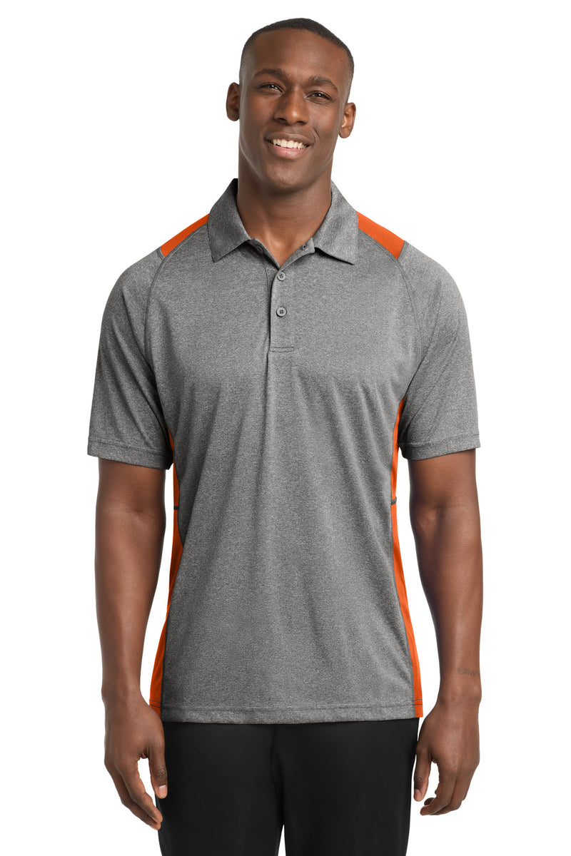 Sport-Tek Heather Colorblock Contender Polo - Vintage Heather/ Deep Orange