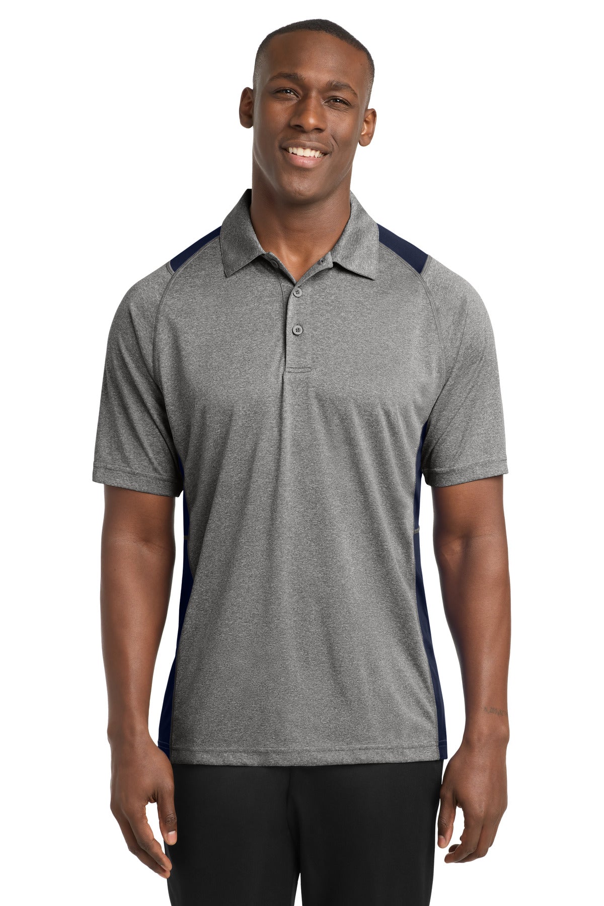 Sport-Tek Heather Colorblock Contender Polo - Vintage Heather/ True Navy