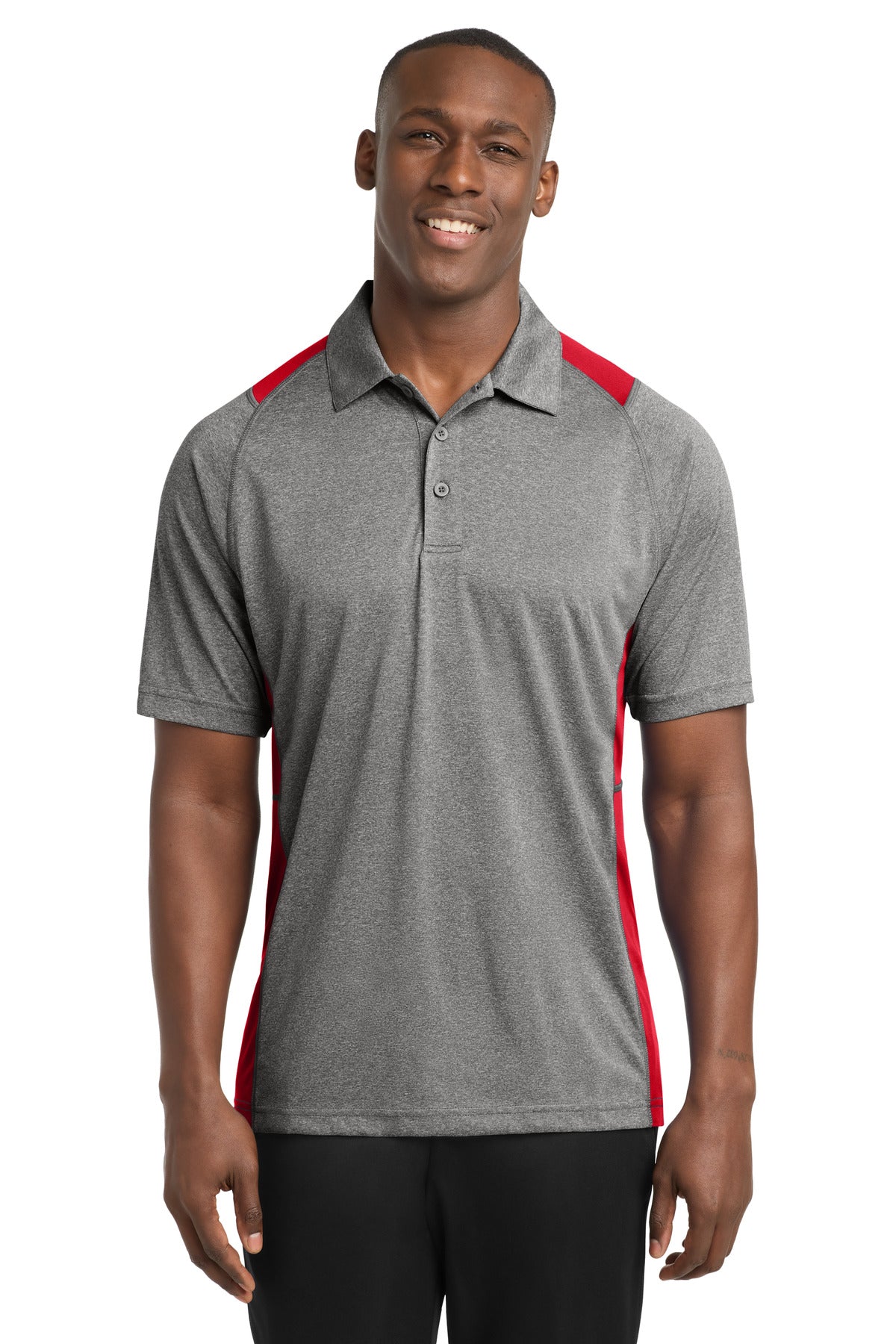 Sport-Tek Heather Colorblock Contender Polo - Vintage Heather/ True Red