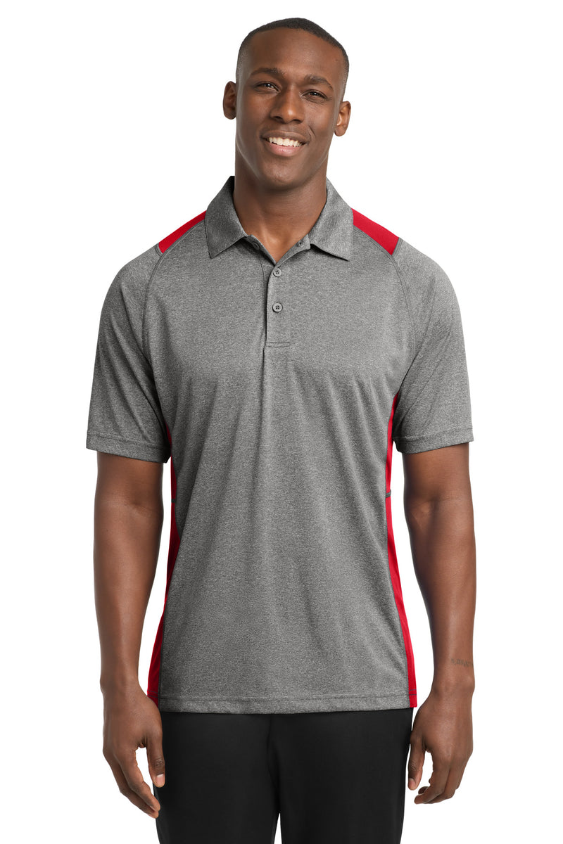 Sport-Tek Heather Colorblock Contender Polo - Vintage Heather/ True Red