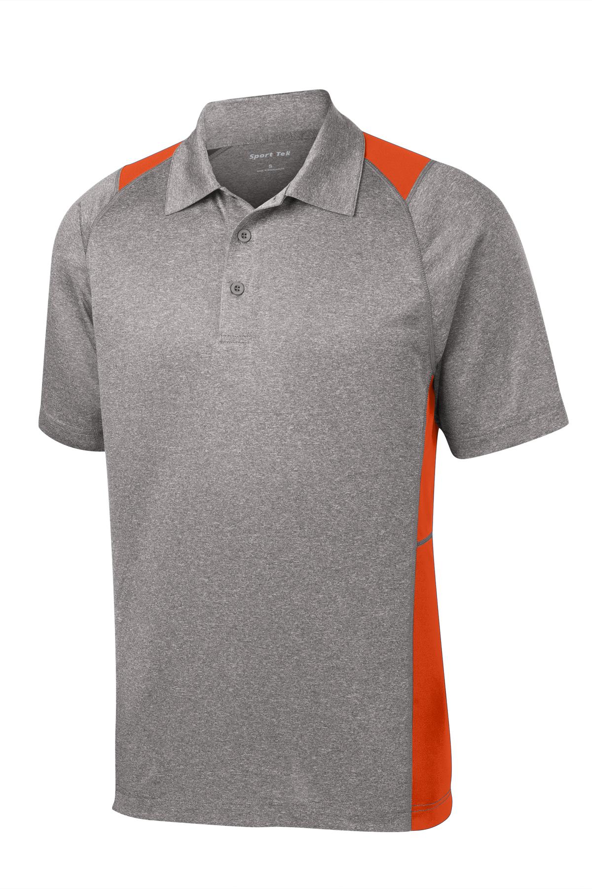 Sport-Tek Heather Colorblock Contender Polo - Vintage Heather/ Deep Orange