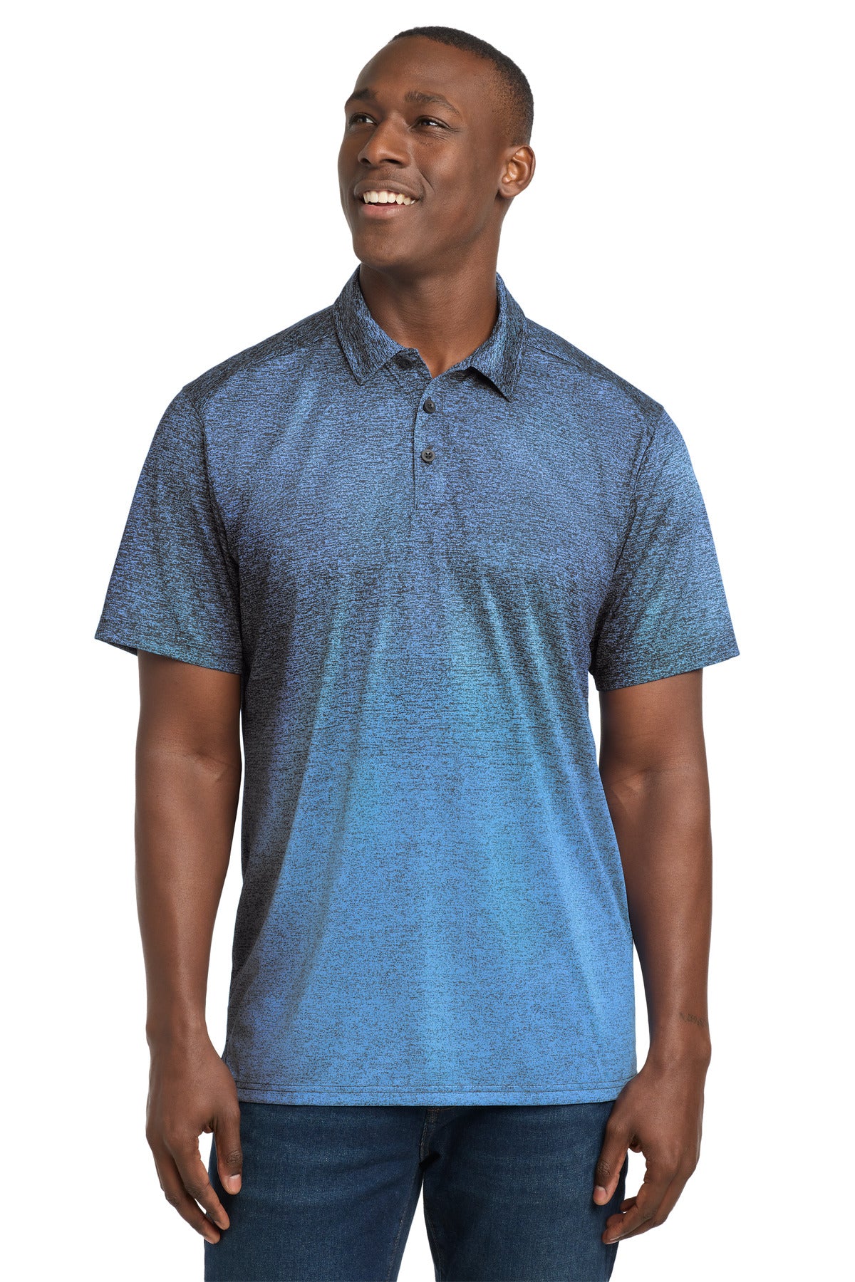 Sport-Tek  Ombre Heather Polo - Carolina Blue/ True Navy