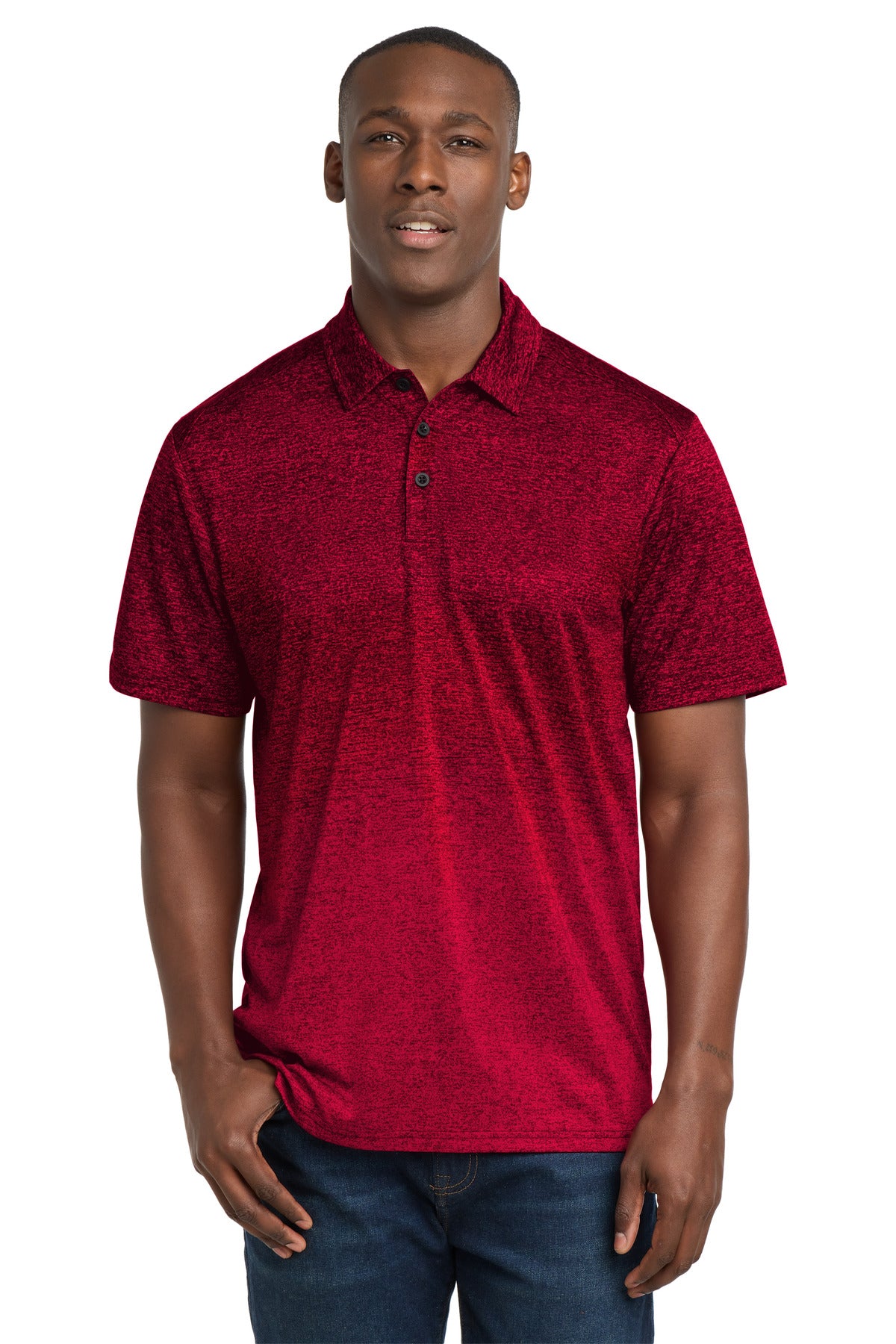 Sport-Tek  Ombre Heather Polo - Deep Red/ Black