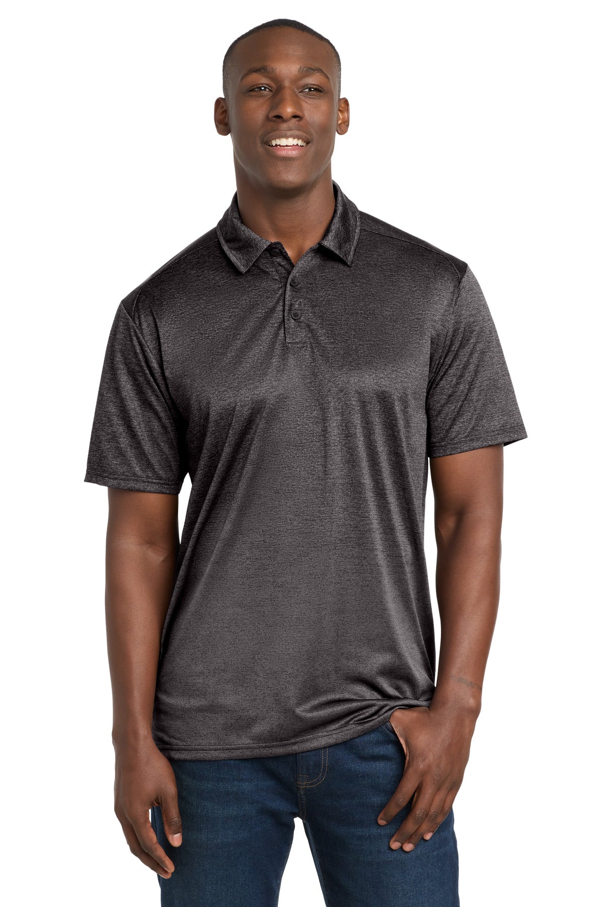 Sport-Tek  Ombre Heather Polo - Iron Grey/ Black